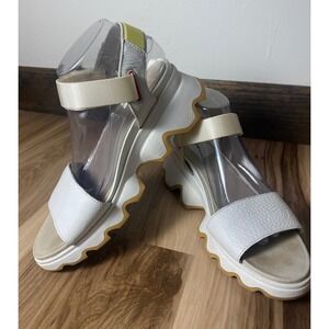 Sorel Kinetic Impact Wedge Sport Sandals White Leather Platform Womens Shoe 9